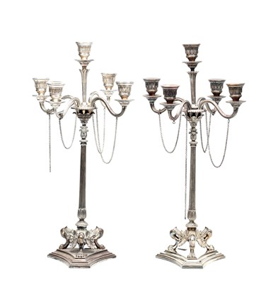 Lot A PAIR OF SILVERED BRONZE CANDELABRA