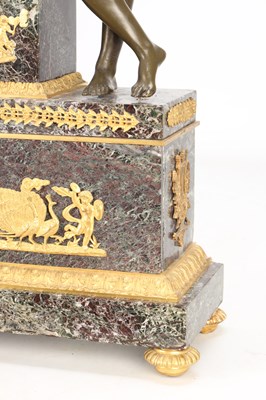 Lot 64 - A LARGE 19TH CENTURY FRENCH PATINATED AND GILT BRONZE AND MARBLE FIGURAL MANTEL CLOCK
