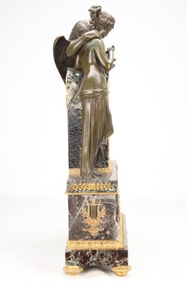 Lot 64 - A LARGE 19TH CENTURY FRENCH PATINATED AND GILT BRONZE AND MARBLE FIGURAL MANTEL CLOCK