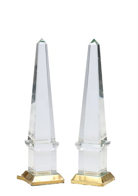 Lot A PAIR OF GLASS OBELISKS