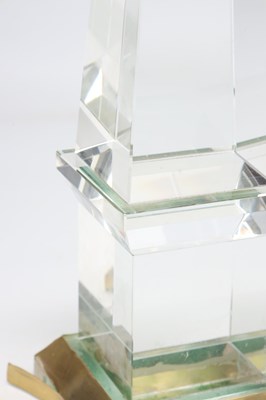 Lot A PAIR OF GLASS OBELISKS