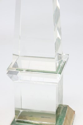 Lot A PAIR OF GLASS OBELISKS