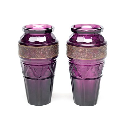 Lot A PAIR OF MOSER AMETHYST GLASS VASES