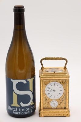 Lot 55 - DROCOURT, PARIS. A LATE 19TH CENTURY GORGE CASED GILT BRASS ENGRAVED AND ENAMELLED REPEATING CARRIAGE CLOCK