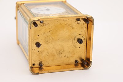 Lot 55 - DROCOURT, PARIS. A LATE 19TH CENTURY GORGE CASED GILT BRASS ENGRAVED AND ENAMELLED REPEATING CARRIAGE CLOCK