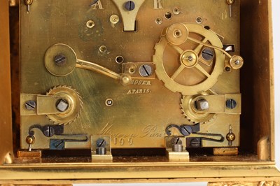 Lot 45 - MOSER, PARIS. AN UNUSUAL LATE 19TH CENTURY FRENCH SQUARE-CASED STRIKING CARRIAGE CLOCK WITH CHAFF-CUTTER ESCAPEMENT