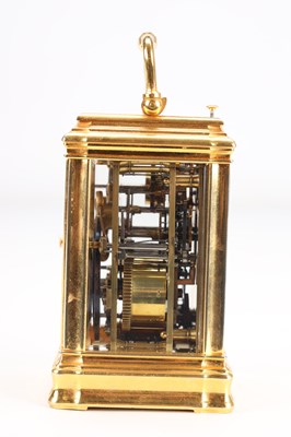 Lot 3 - A SMALL LATE 19TH CENTURY GORGE BRASS CASED REPEATING 8-DAY CARRIAGE CLOCK RETAILED BY TIFFANY & CO PARIS