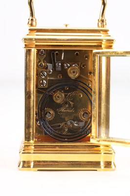 Lot 3 - A SMALL LATE 19TH CENTURY GORGE BRASS CASED REPEATING 8-DAY CARRIAGE CLOCK RETAILED BY TIFFANY & CO PARIS