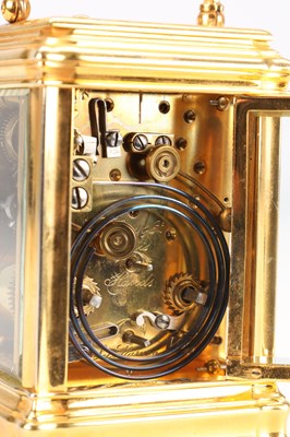 Lot 3 - A SMALL LATE 19TH CENTURY GORGE BRASS CASED REPEATING 8-DAY CARRIAGE CLOCK RETAILED BY TIFFANY & CO PARIS