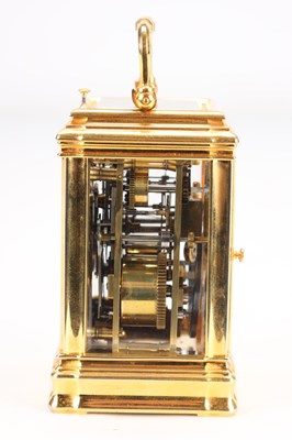 Lot 3 - A SMALL LATE 19TH CENTURY GORGE BRASS CASED REPEATING 8-DAY CARRIAGE CLOCK RETAILED BY TIFFANY & CO PARIS
