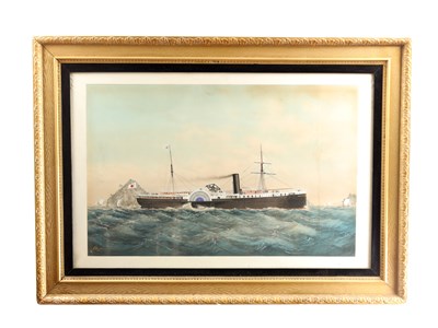 Lot A JAPANESE WATERCOLOUR OF A STEAM YACHT