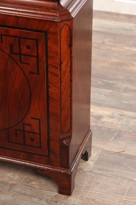 Lot 172 - TAYLOR, PUDSEY (LEEDS). A GEORGE III MAHOGANY INLAID EIGHT-DAY PAINTED DIAL EGYPTIAN STYLE LONGCASE CLOCK