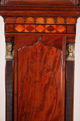 Lot 172 - TAYLOR, PUDSEY (LEEDS). A GEORGE III MAHOGANY INLAID EIGHT-DAY PAINTED DIAL EGYPTIAN STYLE LONGCASE CLOCK