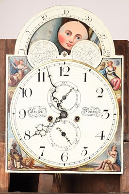 Lot 172 - TAYLOR, PUDSEY (LEEDS). A GEORGE III MAHOGANY INLAID EIGHT-DAY PAINTED DIAL EGYPTIAN STYLE LONGCASE CLOCK