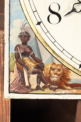 Lot 172 - TAYLOR, PUDSEY (LEEDS). A GEORGE III MAHOGANY INLAID EIGHT-DAY PAINTED DIAL EGYPTIAN STYLE LONGCASE CLOCK