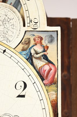 Lot 172 - TAYLOR, PUDSEY (LEEDS). A GEORGE III MAHOGANY INLAID EIGHT-DAY PAINTED DIAL EGYPTIAN STYLE LONGCASE CLOCK