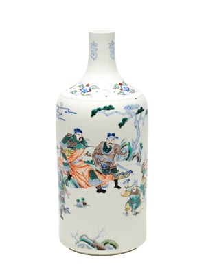 Lot A REPUBLIC PERIOD CHINESE FAMILLE VERTE PORCELAIN CYLINDRICAL BOTTLE VASE
