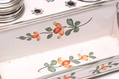 Lot GUSTAVE KELLER, PARIS. A LATE 19TH CENTURY SILVER AND ENAMEL DOUBLE INKWELL