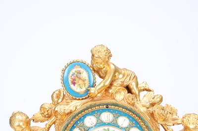 Lot 83 - LEROY & FILS, PARIS. A LATE 19TH CENTURY GILT BRONZE AND SEVRES PORCELAIN MUSICAL MANTEL CLOCK