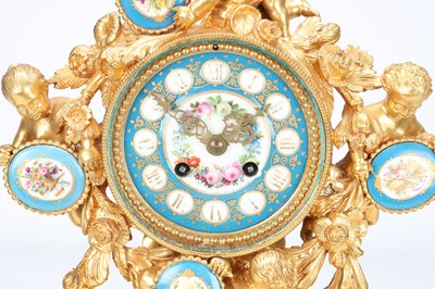 Lot 83 - LEROY & FILS, PARIS. A LATE 19TH CENTURY GILT BRONZE AND SEVRES PORCELAIN MUSICAL MANTEL CLOCK