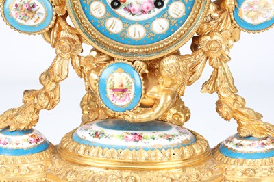 Lot 83 - LEROY & FILS, PARIS. A LATE 19TH CENTURY GILT BRONZE AND SEVRES PORCELAIN MUSICAL MANTEL CLOCK