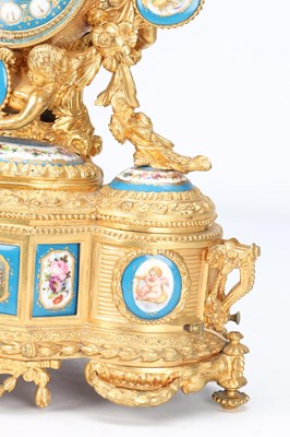 Lot 83 - LEROY & FILS, PARIS. A LATE 19TH CENTURY GILT BRONZE AND SEVRES PORCELAIN MUSICAL MANTEL CLOCK