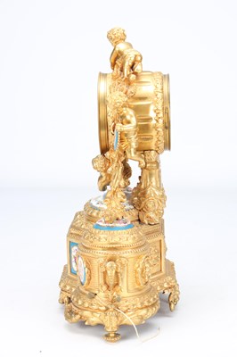 Lot 83 - LEROY & FILS, PARIS. A LATE 19TH CENTURY GILT BRONZE AND SEVRES PORCELAIN MUSICAL MANTEL CLOCK
