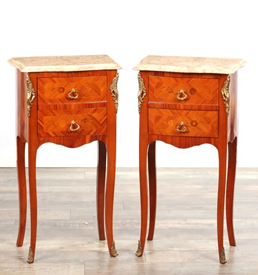 Lot A PAIR OF 20TH CENTURY FRENCH MARBLE-TOPPED BEDSIDE CABINETS