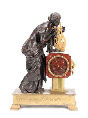 Lot 9 - A 19TH CENTURY FRENCH MARBLE AND BRONZE FIGURAL 8-DAY MANTEL CLOCK