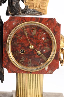 Lot 9 - A 19TH CENTURY FRENCH MARBLE AND BRONZE FIGURAL 8-DAY MANTEL CLOCK