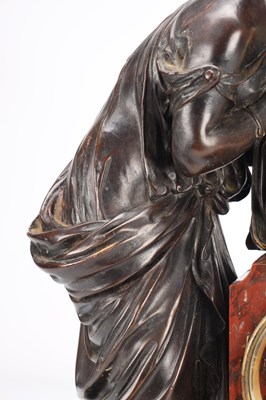 Lot 9 - A 19TH CENTURY FRENCH MARBLE AND BRONZE FIGURAL 8-DAY MANTEL CLOCK