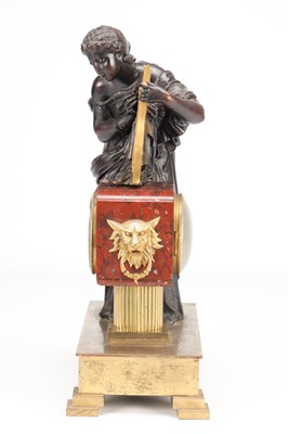 Lot 9 - A 19TH CENTURY FRENCH MARBLE AND BRONZE FIGURAL 8-DAY MANTEL CLOCK