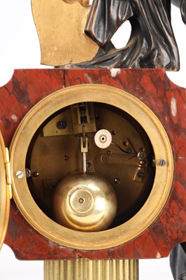 Lot 9 - A 19TH CENTURY FRENCH MARBLE AND BRONZE FIGURAL 8-DAY MANTEL CLOCK