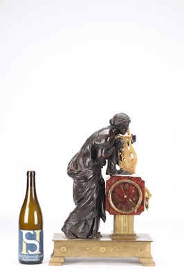 Lot 9 - A 19TH CENTURY FRENCH MARBLE AND BRONZE FIGURAL 8-DAY MANTEL CLOCK
