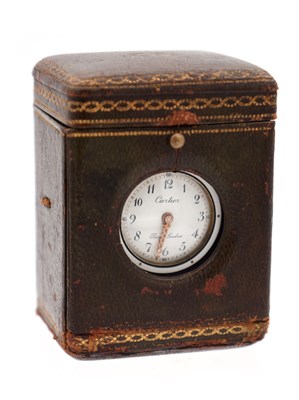 Lot 143 - A FINE ART DECO CARTIER MINUTE REPEATING SILVER AND GUILLOCHE ENAMEL DESK CLOCK