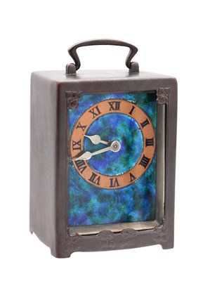 Lot 14 - ARCHIBALD KNOX FOR LIBERTY & CO. A "TUDRIC" PEWTER AND ENAMEL CARRIAGE CLOCK