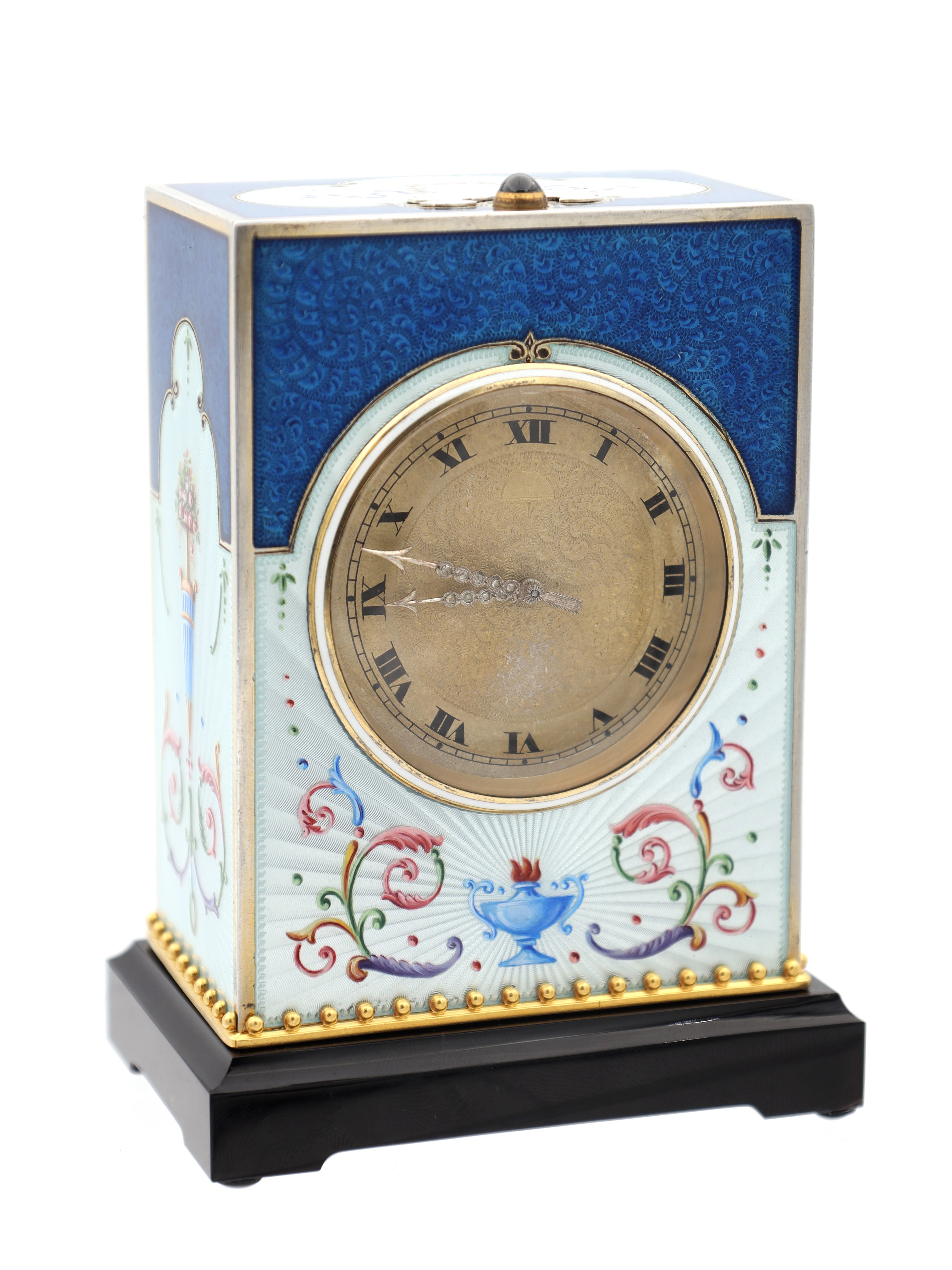 Lot 37 Art Deco silver and guilloche enamel grand sonnerie carriage clock