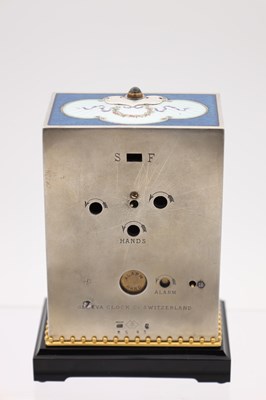 Lot 37 - A LARGE AND FINE ART DECO SILVER AND GUILLOCHE ENAMEL GRAND SONNERIE MINUTE REPEATING CARRIAGE CLOCK