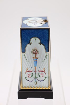 Lot 37 - A LARGE AND FINE ART DECO SILVER AND GUILLOCHE ENAMEL GRAND SONNERIE MINUTE REPEATING CARRIAGE CLOCK
