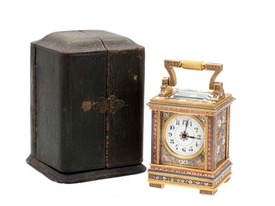 Lot 107 - A LATE 19TH CENTURY FRENCH MINIATURE GILT BRASS, BRONZE AND MIXED METAL CARRIAGE CLOCK