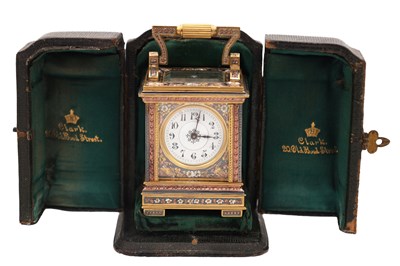 Lot 107 - A LATE 19TH CENTURY FRENCH MINIATURE GILT BRASS, BRONZE AND MIXED METAL CARRIAGE CLOCK