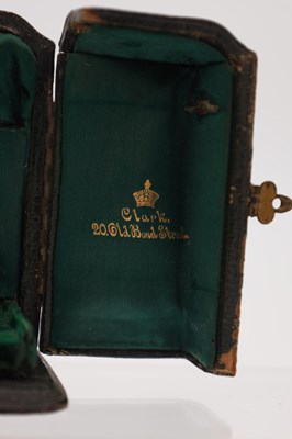 Lot 107 - A LATE 19TH CENTURY FRENCH MINIATURE GILT BRASS, BRONZE AND MIXED METAL CARRIAGE CLOCK