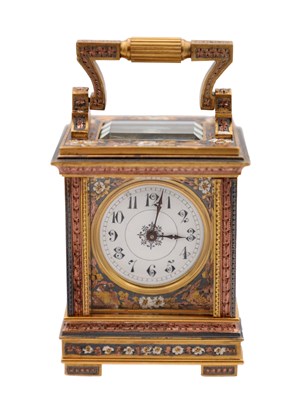 Lot 107 - A LATE 19TH CENTURY FRENCH MINIATURE GILT BRASS, BRONZE AND MIXED METAL CARRIAGE CLOCK