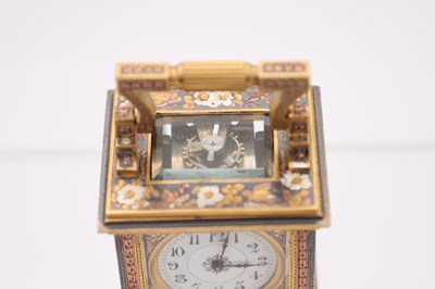 Lot 107 - A LATE 19TH CENTURY FRENCH MINIATURE GILT BRASS, BRONZE AND MIXED METAL CARRIAGE CLOCK