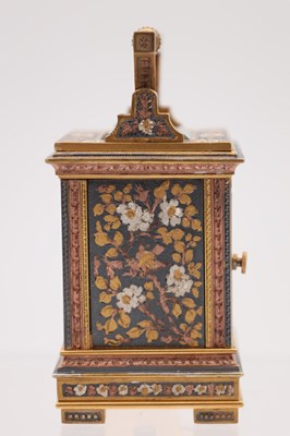 Lot 107 - A LATE 19TH CENTURY FRENCH MINIATURE GILT BRASS, BRONZE AND MIXED METAL CARRIAGE CLOCK