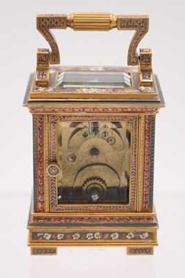 Lot 107 - A LATE 19TH CENTURY FRENCH MINIATURE GILT BRASS, BRONZE AND MIXED METAL CARRIAGE CLOCK