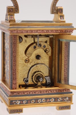Lot 107 - A LATE 19TH CENTURY FRENCH MINIATURE GILT BRASS, BRONZE AND MIXED METAL CARRIAGE CLOCK