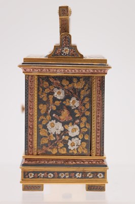 Lot 107 - A LATE 19TH CENTURY FRENCH MINIATURE GILT BRASS, BRONZE AND MIXED METAL CARRIAGE CLOCK