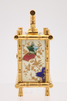 Lot 23 - A LATE 19TH CENTURY FRENCH MINIATURE GILT BRASS AND PORCELAIN PANELLED CARRIAGE CLOCK
