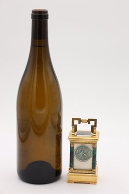 Lot 12 - A LATE 19TH CENTURY FRENCH MINIATURE MALACHITE AND GILT BRASS CARRIAGE CLOCK